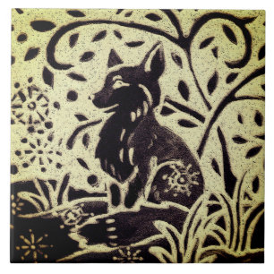 Fox Snow Grey Green Stoneware Winter Woodland Art Ceramic Tile