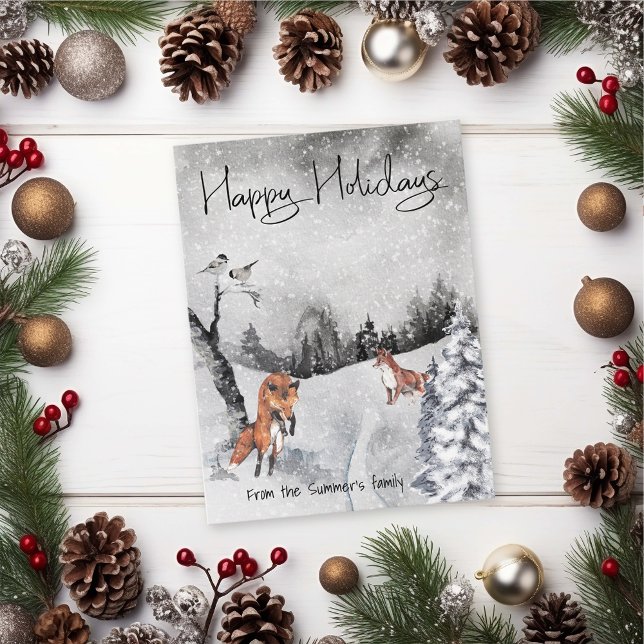 Fox Snow Winter landscape Watercolor Holiday Postcard (Creator Uploaded)