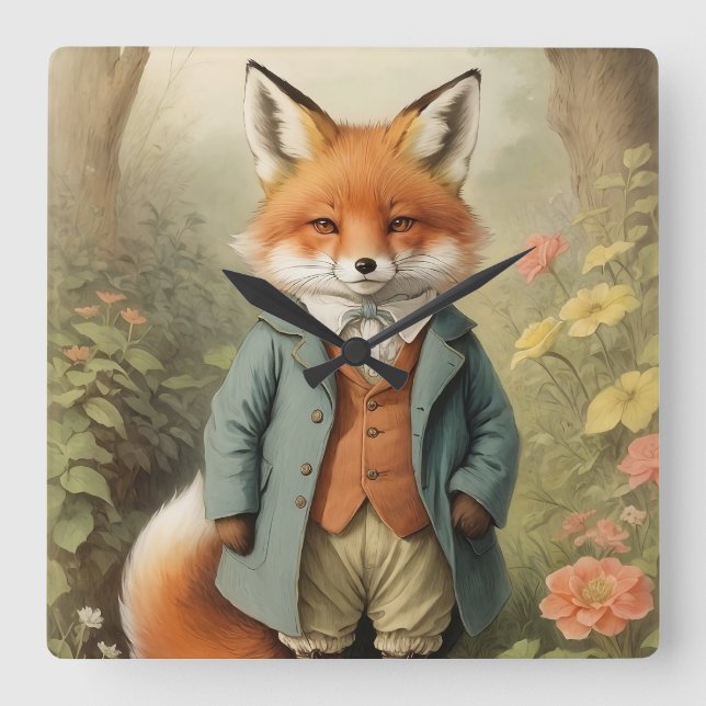 Fox Square Wall Clock (Front)