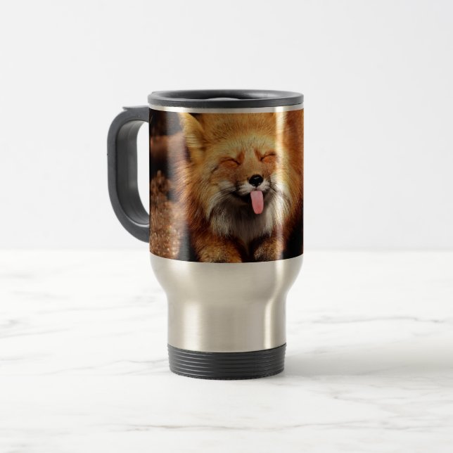 Fox Sticking It's Tongue Out Travel Mug (Front Left)