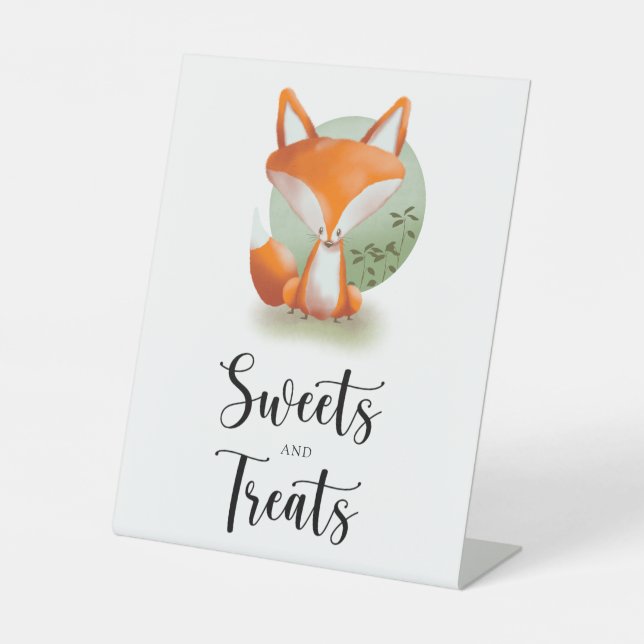 Fox - sweets and treats baby shower pedestal sign (Front)