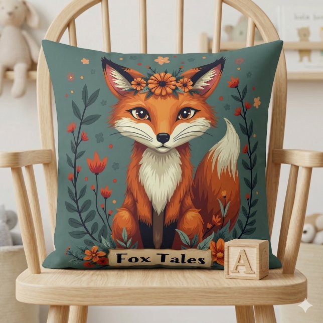 Fox Tales Boho Woodland Animal Cushion (Fox Tales Boho Woodland Animal Throw Pillow Mockup A)