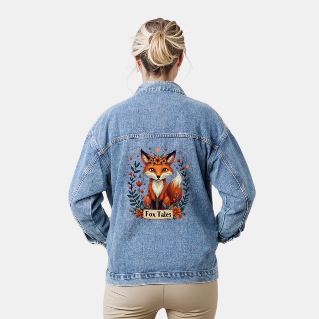 Fox Tales Boho Woodland Animal Denim Jacket (Model)