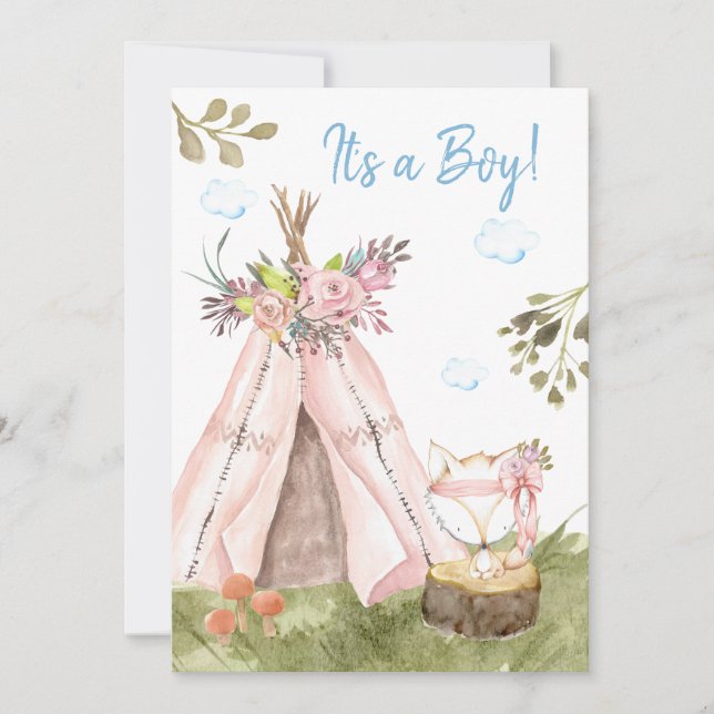 *~* Fox Teepee Tent Boho Woodland Forest Boy Invitation (Front)