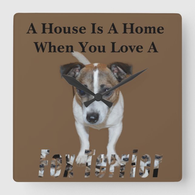 Fox Terrier And Fox Terrier Love Logo, Square Wall Clock (Front)