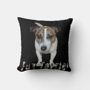 Fox Terrier And Logo, Black Throw Cushion