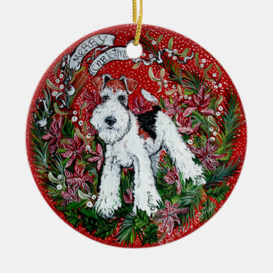 Fox Terrier Christmas Ceramic Ornament