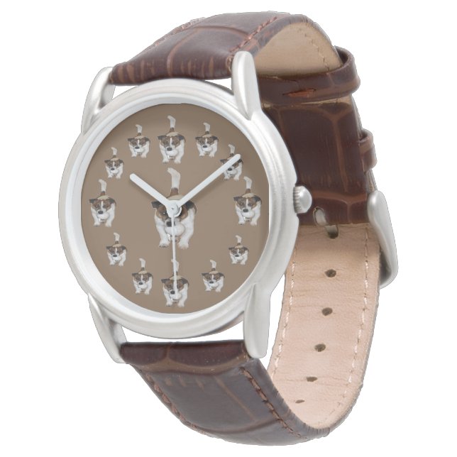 Fox Terrier Circular Pattern, Mens Brown Watch (Angled)
