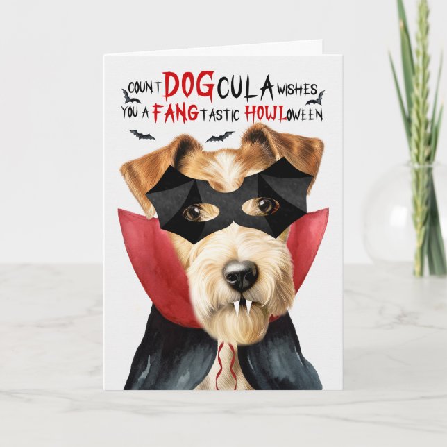 Fox Terrier Dog Funny Count DOGcula Halloween Holiday Card (Front)