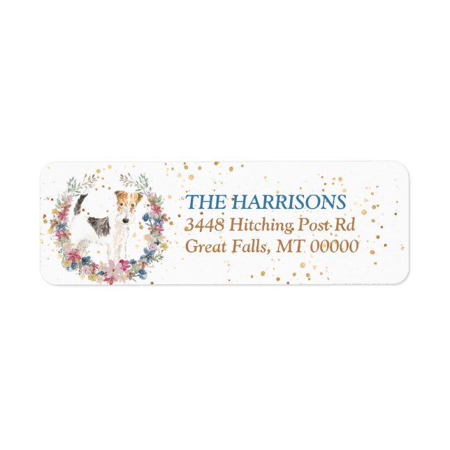 Fox Terrier Dog Spring Flowers Wreath Return Address Label (Front)