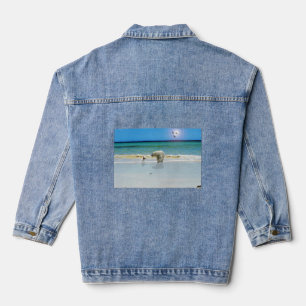 Fox Terrier Greets Polar Bear, Denim Jacket