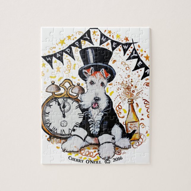 Fox Terrier Happy New Year Jigsaw Puzzle (Vertical)
