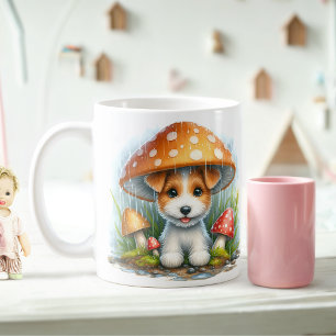 Fox Terrier Puppy Under Mushroom Umbrella Coffee Mug