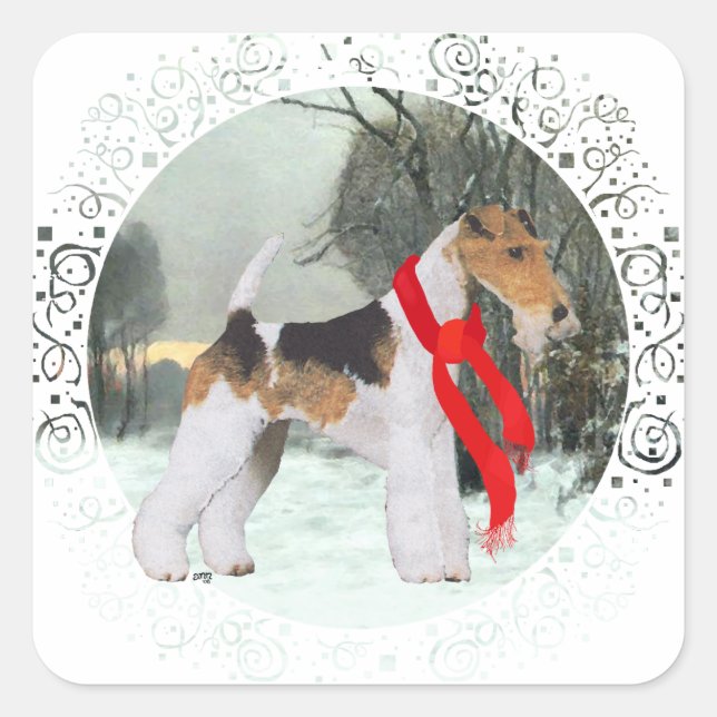 Fox Terrier Winter Square Sticker (Front)