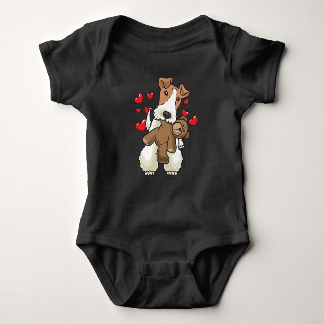 Fox Terrier Wirehaired Dog with Stuffed Animal Baby Bodysuit (Front)