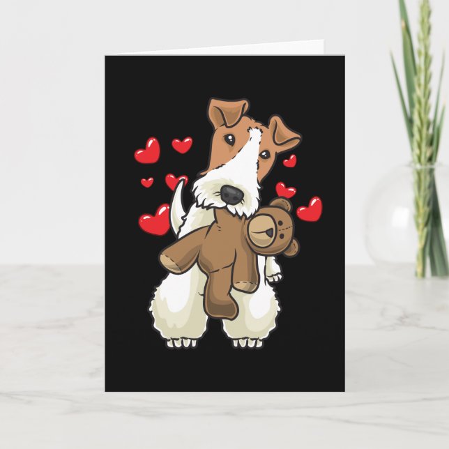 Fox Terrier Wirehaired Dog with Stuffed Animal Card (Front)