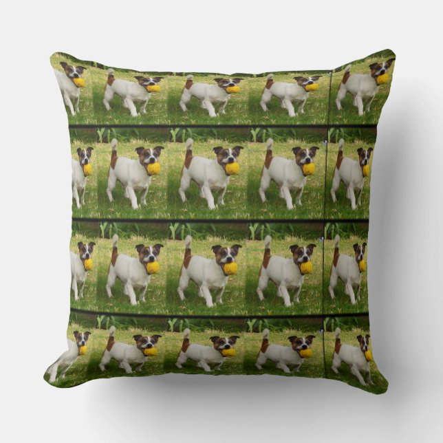 Fox Terrier With His Ball  Big Throw Cushion. Cushion (Front)