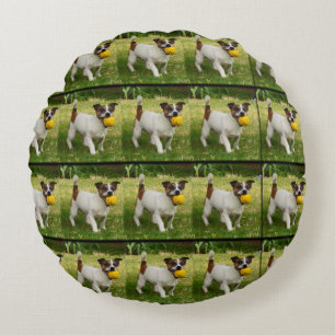 Fox Terrier With His Ball Pattern, Throw Cushion. Round Cushion