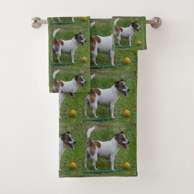 Fox Terrier With His Yellow Ball, Bath Towel Set (Insitu)