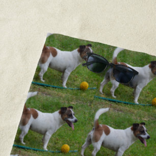 Fox Terrier With His Yellow Ball, Beach Towel