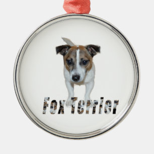 Fox Terrier With Logo, Metal Ornament. Metal Tree Decoration
