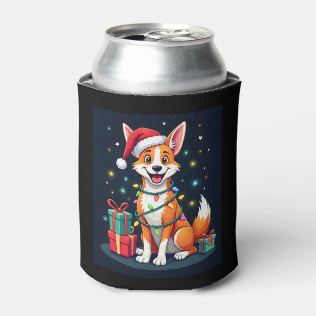 Fox Terrier Xmas Lighting Santa Fox Terrier Dog Ch Can Cooler (Can Front)