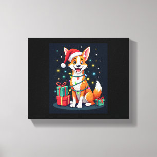 Fox Terrier Xmas Lighting Santa Fox Terrier Dog Ch Canvas Print