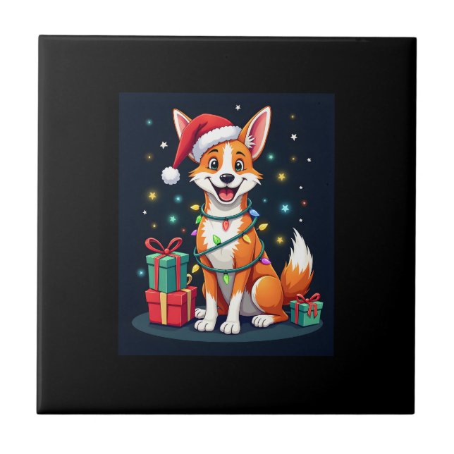 Fox Terrier Xmas Lighting Santa Fox Terrier Dog Ch Ceramic Tile (Front)