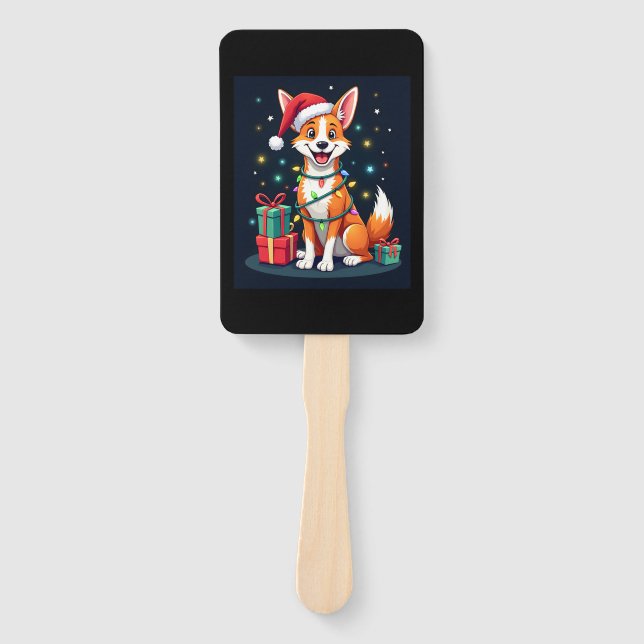 Fox Terrier Xmas Lighting Santa Fox Terrier Dog Ch Hand Fan (Front)
