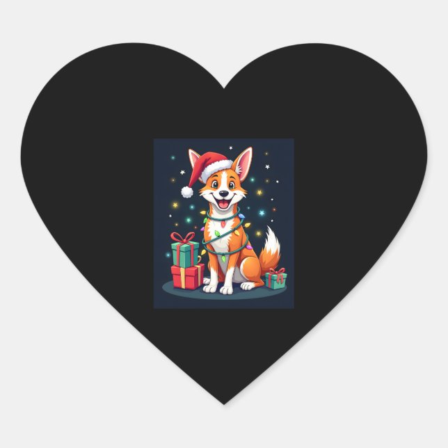 Fox Terrier Xmas Lighting Santa Fox Terrier Dog Ch Heart Sticker (Front)