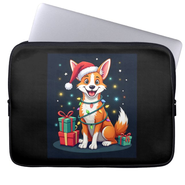 Fox Terrier Xmas Lighting Santa Fox Terrier Dog Ch Laptop Sleeve (Front)