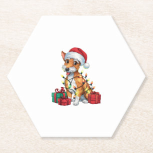 Fox Terrier Xmas Lighting Santa Fox Terrier Dog Ch Paper Coaster
