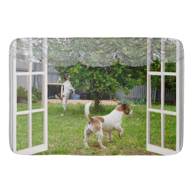 Fox Terriers Exploring The Garden,   Bath Mat (Front)