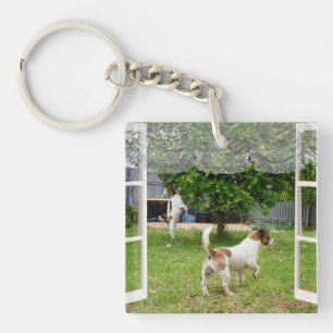 Fox Terriers Exploring The Garden,   Key Ring