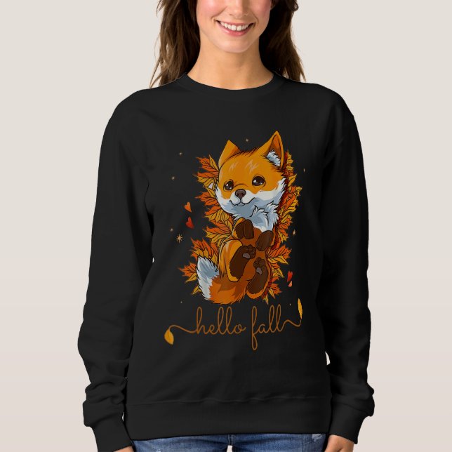 Fox Thanksgiving Fall Autumn Hello Fall Cute Fox Sweatshirt (Front)