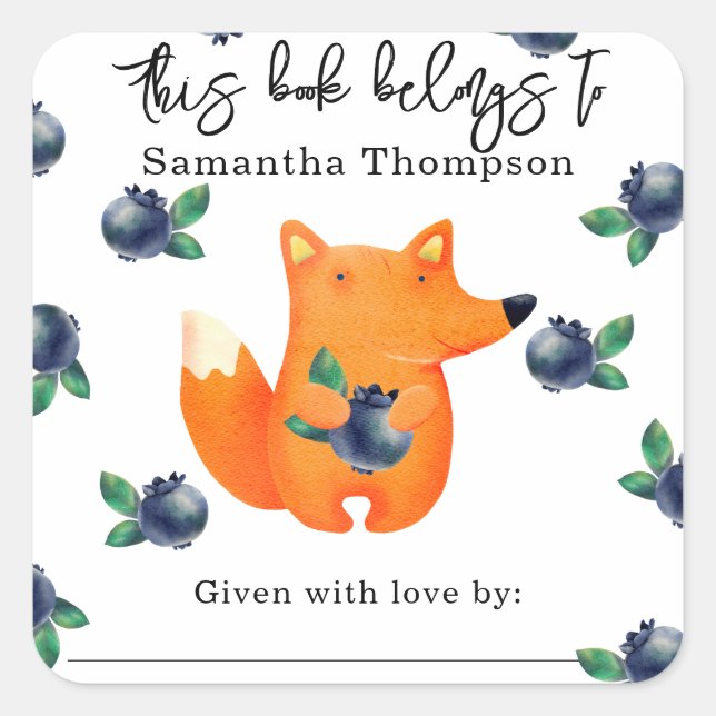 Fox - this book belongs to square sticker (Front)