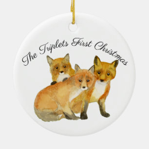 Fox Triplets Ceramic Ornament