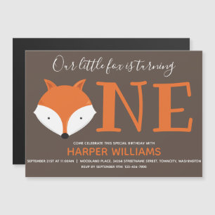 Fox Turning One First Animal Birthday Magnetic Invitation