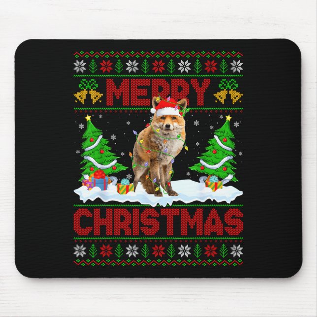 Fox Ugly Xmas Sweater Funny Fox Animal Merry Chris Mouse Pad (Front)