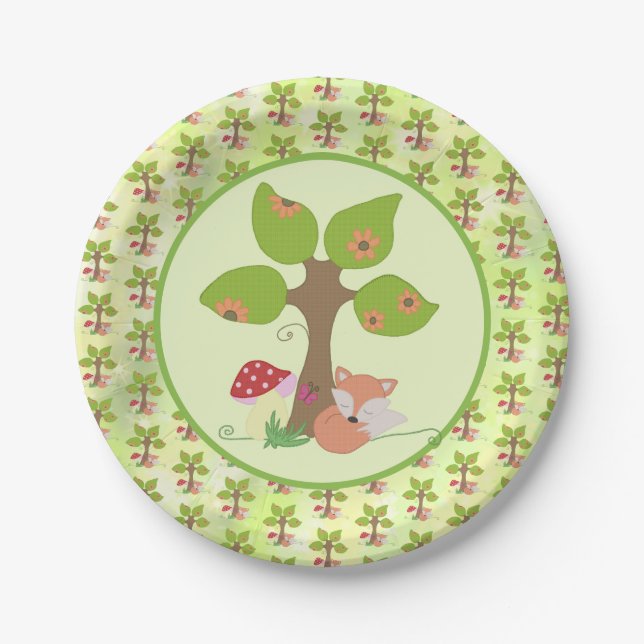fox under tree paper plate (Front)