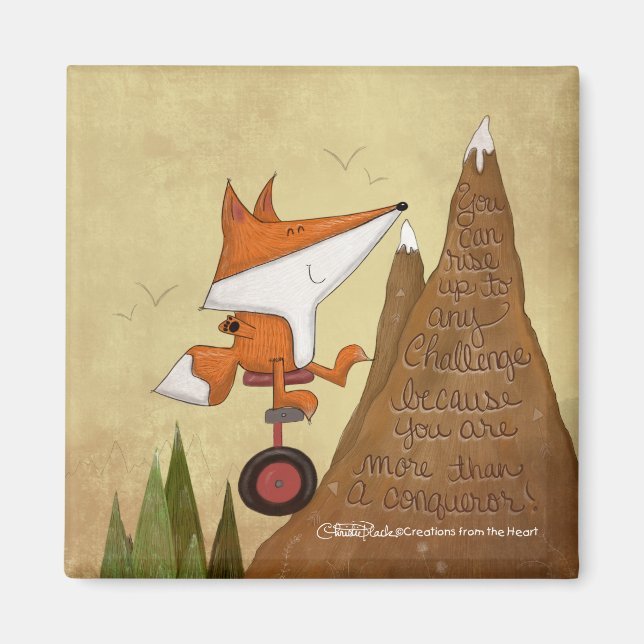 Fox Unicyclist-More Than a Conqueror Magnet (Front)