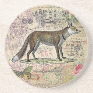 Fox Vintage Animal Collage Coaster