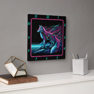 Fox Watching Over Mountains Square Wall Clock