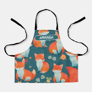 Fox Watercolor Colourful Personalised Pattern Apron