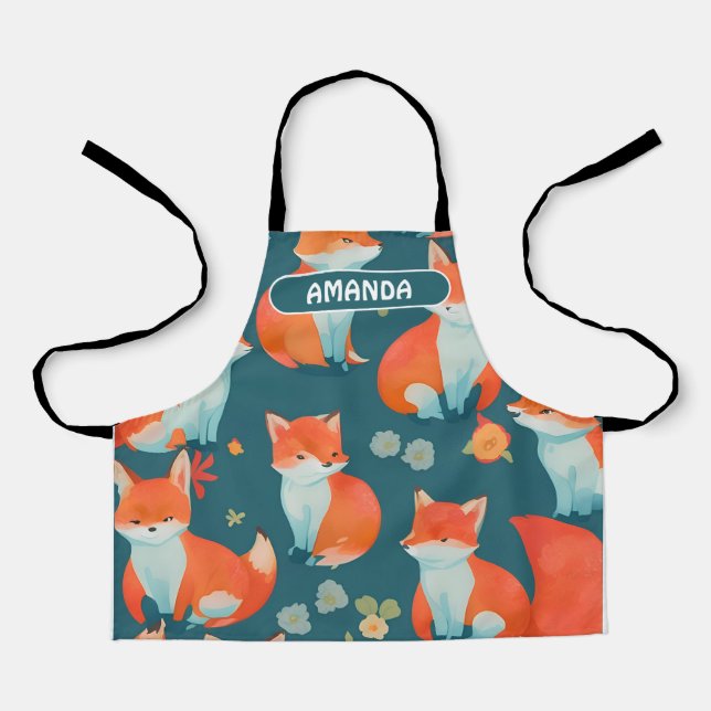 Fox Watercolor Colourful Personalised Pattern Apron (Front)