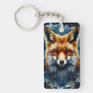 Fox Watercolor Moon Forest Animal Aesthetic Key Ring