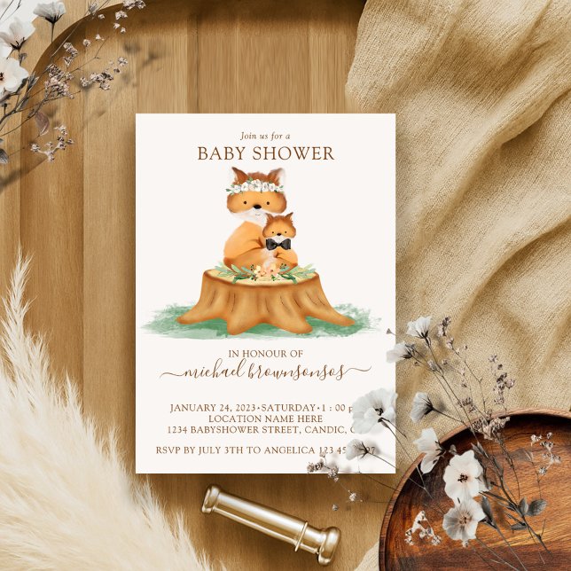 Fox Watercolor Mummy Baby Boy Shower Invitation (Creator Uploaded)