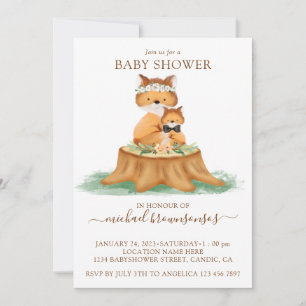 Fox Watercolor Mummy Baby Boy Shower Invitation