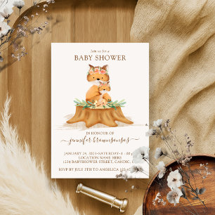 Fox Watercolor Mummy Baby Shower Invitation