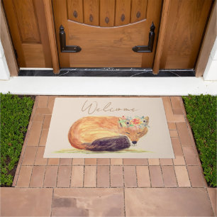 Fox watercolor Orange Brown Forest Art Animal Doormat